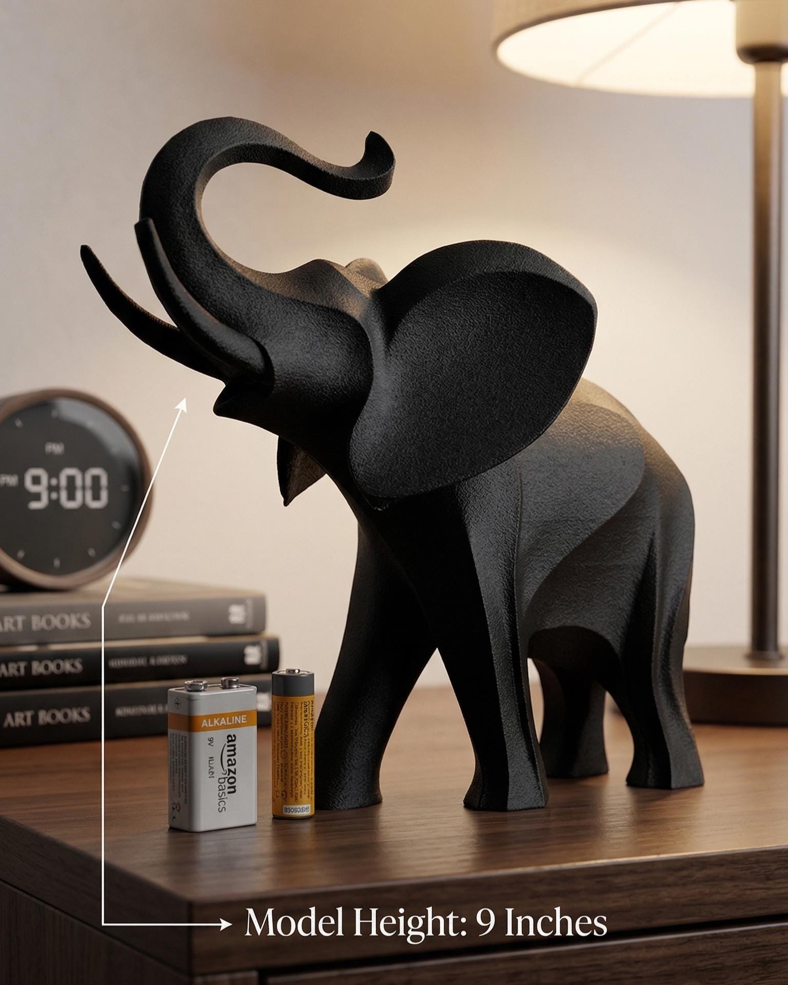 Elephant Figurine, Geometric Trunk Up Model, Minimalist Good Luck Decor, 3D Printed Art - My Printed Perfections