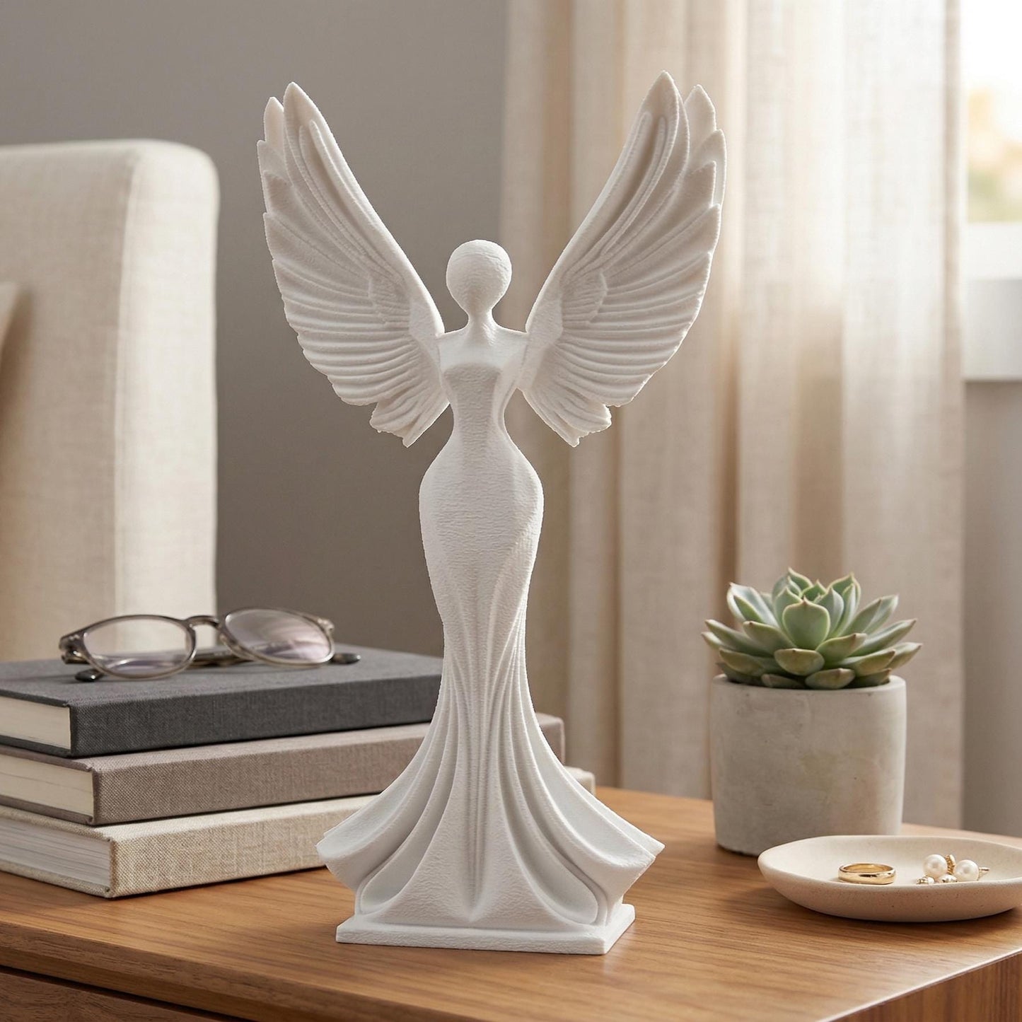 Angel Figurine, Ascending Spirit Model, Winged Minimalist Decor, Modern 3D Printed Art - My Printed Perfections