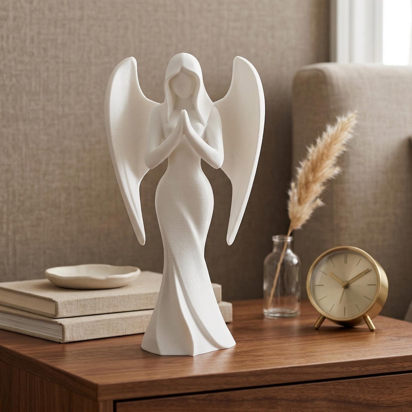 Angel Figurine, Contemplative Praying Model, Serene Winged Decor, Modern 3D Printed Art - My Printed Perfections