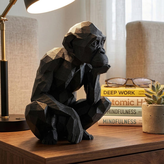 Monkey Figurine, Geometric Thinker Model, Minimalist Primate Decor, Modern 3D Printed Art - My Printed Perfections