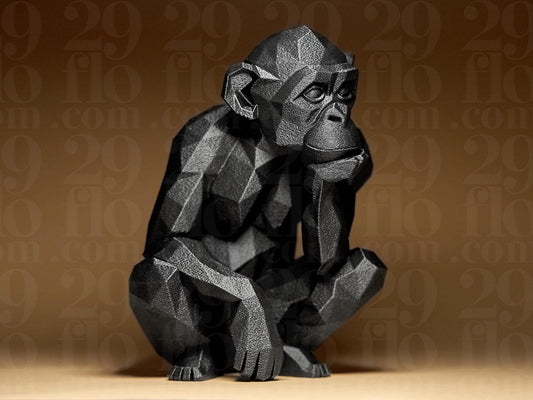 Monkey Figurine, Geometric Thinker Model, Minimalist Primate Decor, Modern 3D Printed Art - My Printed Perfections