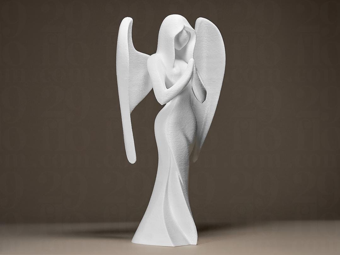 Angel Figurine, Contemplative Praying Model, Serene Winged Decor, Modern 3D Printed Art - My Printed Perfections