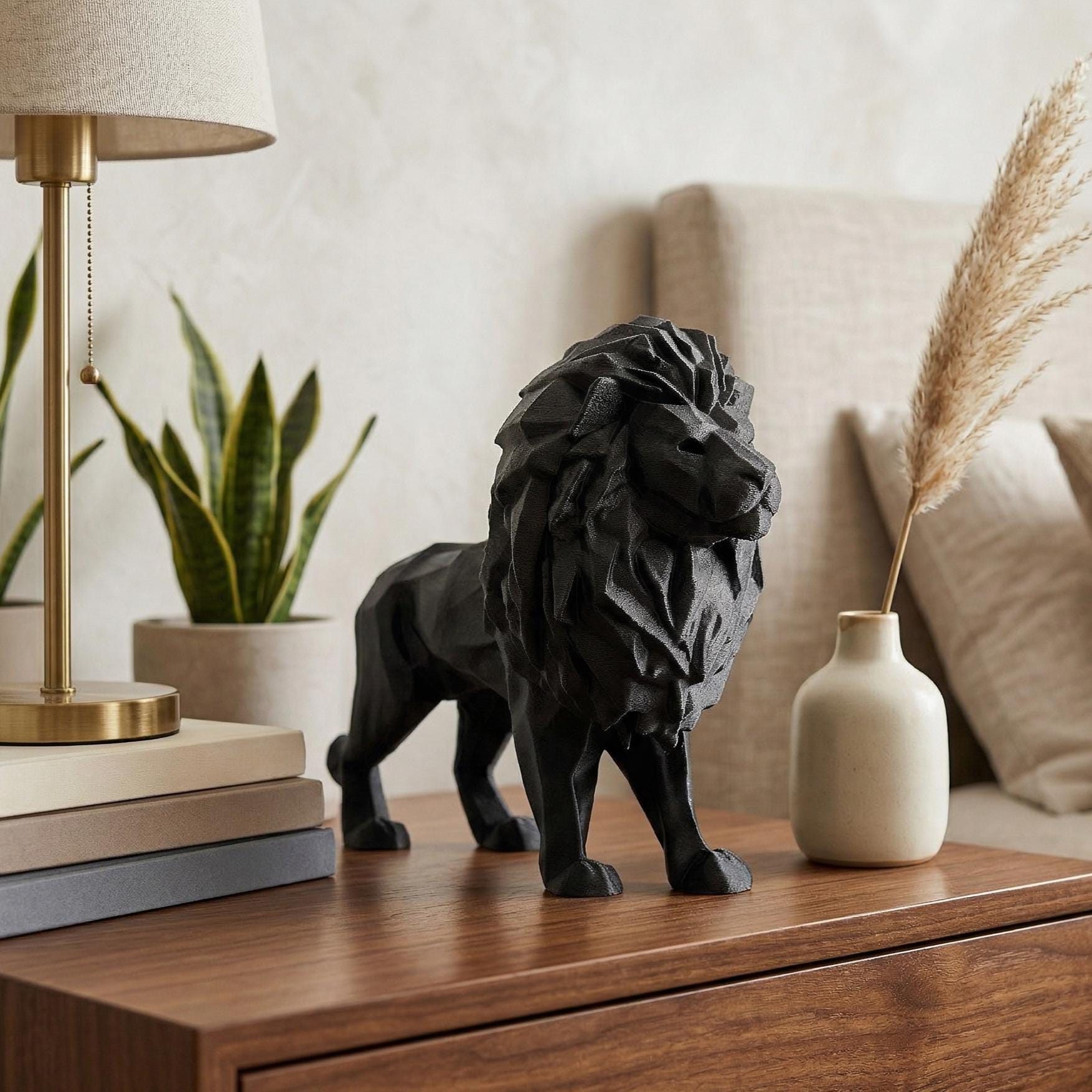 Lion Figurine, Geometric Feline Model, Minimalist Safari Decor, Modern 3D Printed Art - My Printed Perfections