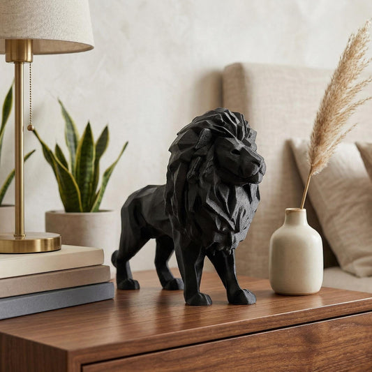 Lion Figurine, Geometric Feline Model, Minimalist Safari Decor, Modern 3D Printed Art - My Printed Perfections