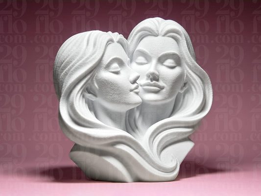 Women Couple Figurine, Cherished Lovers Model, Lesbian Anniversary Gift, Minimalist Female Decor Art - My Printed Perfections