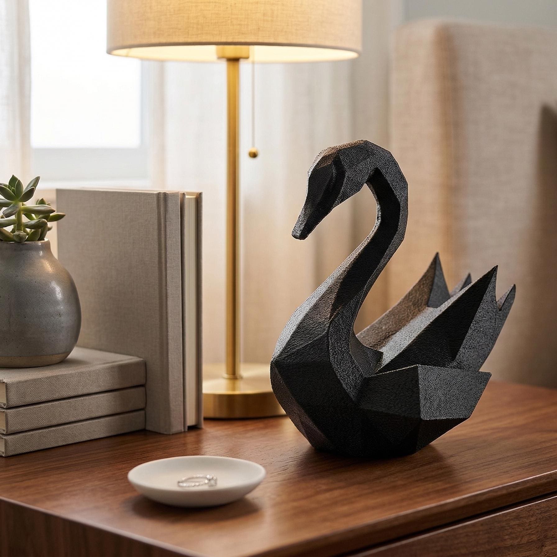 Swan Figurine, Geometric Bird Model, Minimalist Modern Decor, 3D Printed Art - My Printed Perfections