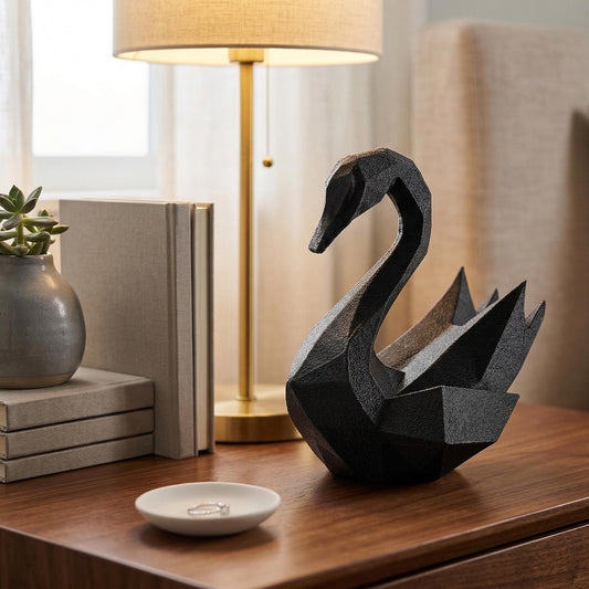Swan Figurine, Geometric Bird Model, Minimalist Modern Decor, 3D Printed Art