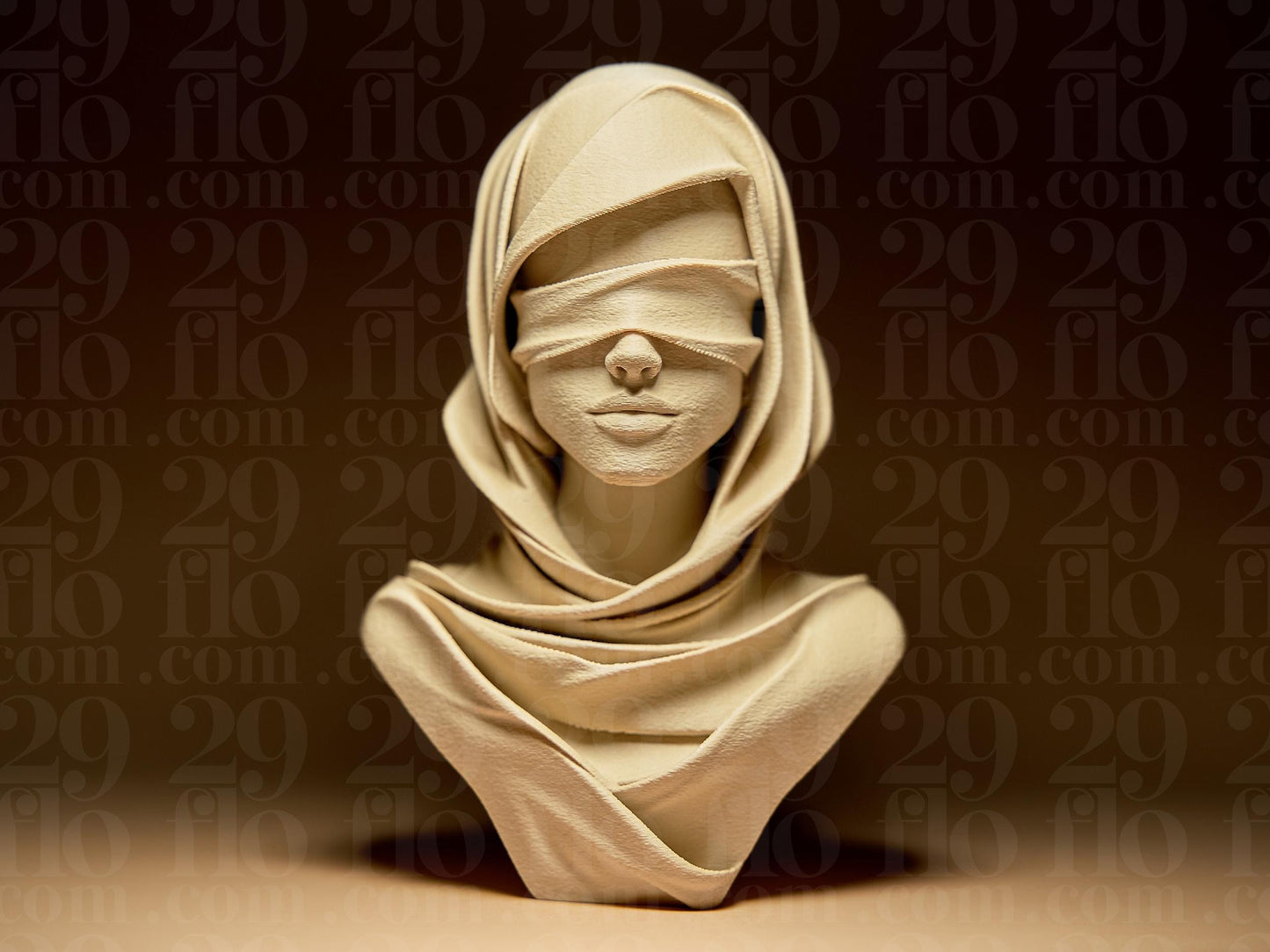 Veiled Figure Model, Silent modern bust, Minimalist art, Blindfolded Justice decor - My Printed Perfections