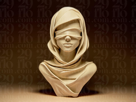Veiled Figure Model, Silent modern bust, Minimalist art, Blindfolded Justice decor - My Printed Perfections
