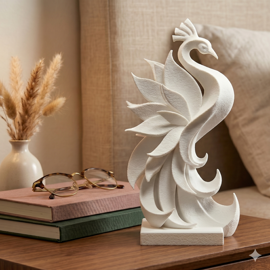 Peacock Figurine, Sweeping Bird Model, Minimalist Wildlife Decor, Modern 3D Printed Art - My Printed Perfections