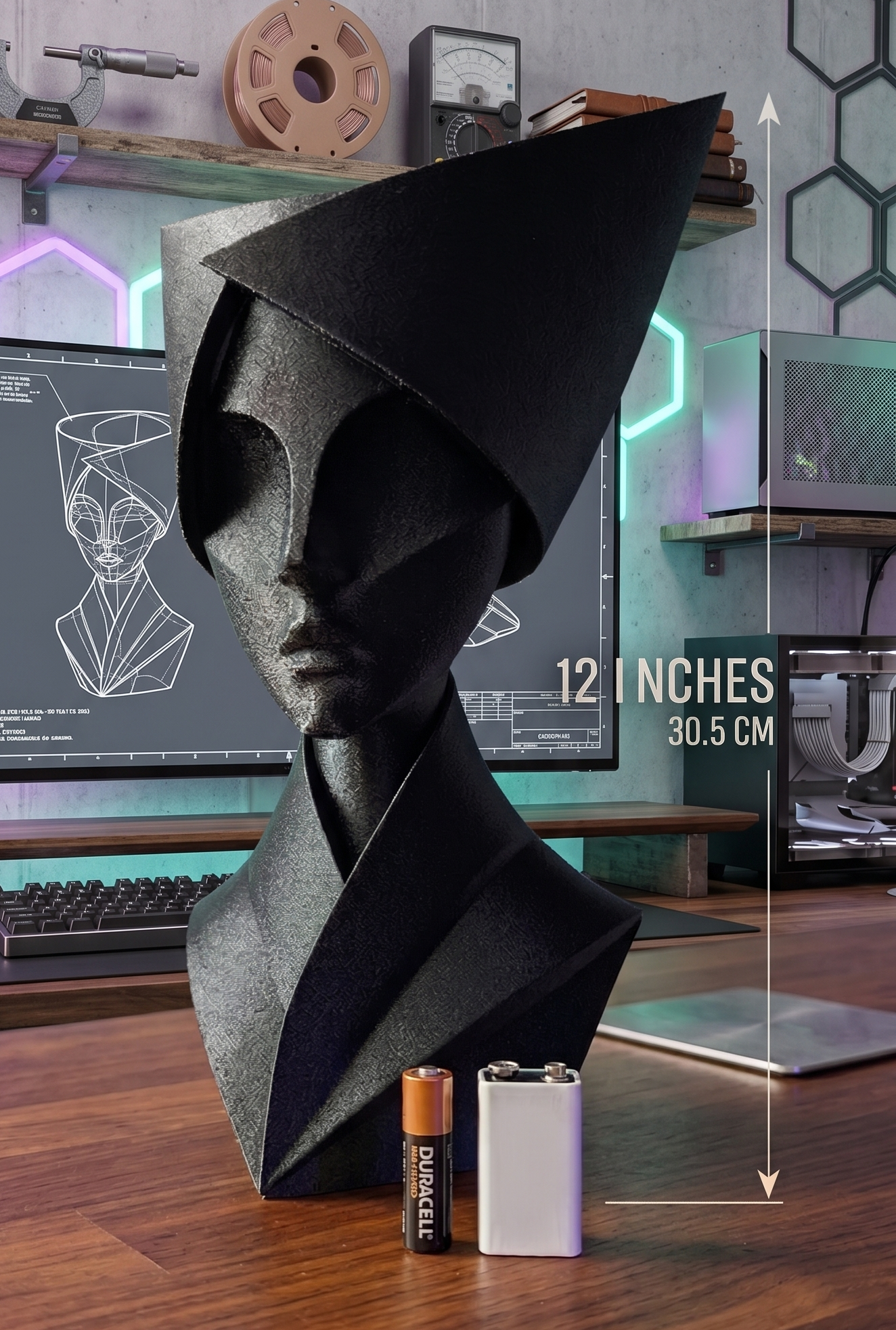 Woman Bust Figurine, Geometric Aristocrat Model, Abstract Female Decor, Modern 3D Printed Art