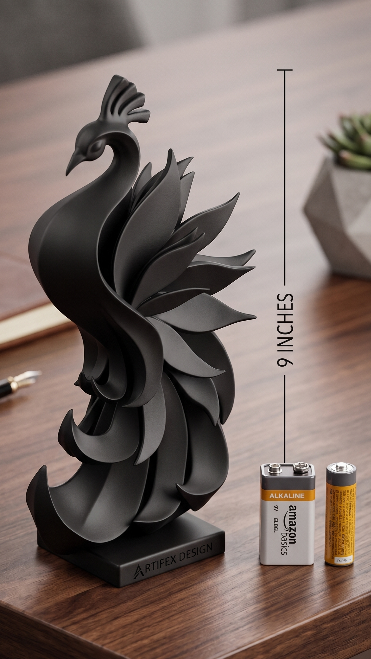 Peacock Figurine, Sweeping Bird Model, Minimalist Wildlife Decor, Modern 3D Printed Art