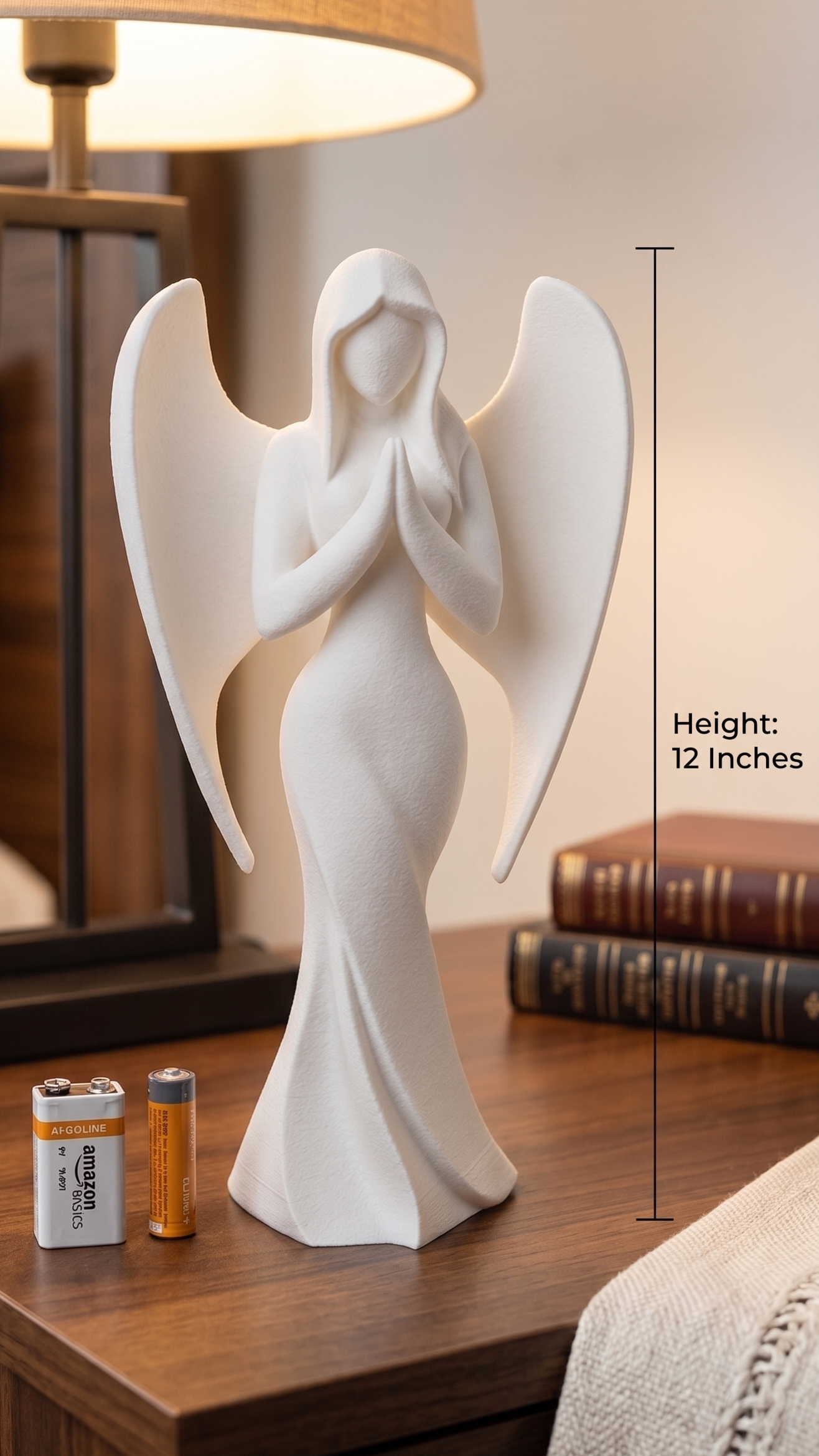 Angel Figurine, Contemplative Praying Model, Serene Winged Decor, Modern 3D Printed Art