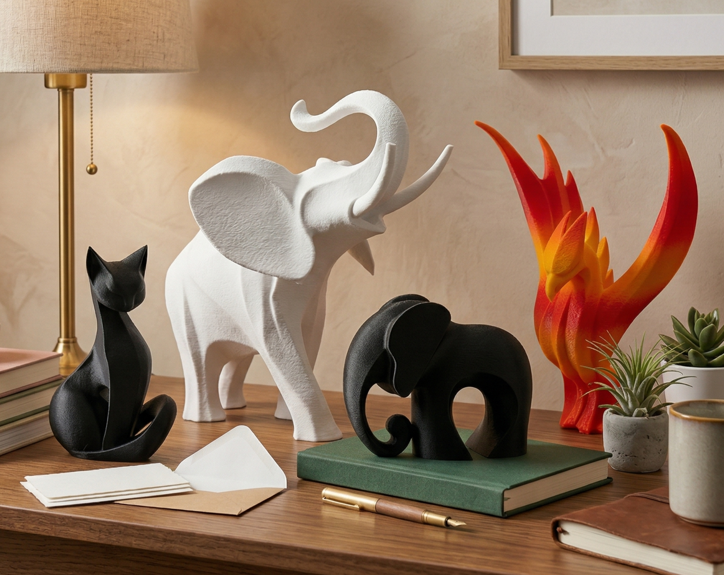 Cat Figurine, Stylized Serenity Model, Modern Feline Decor, 3D Printed Art