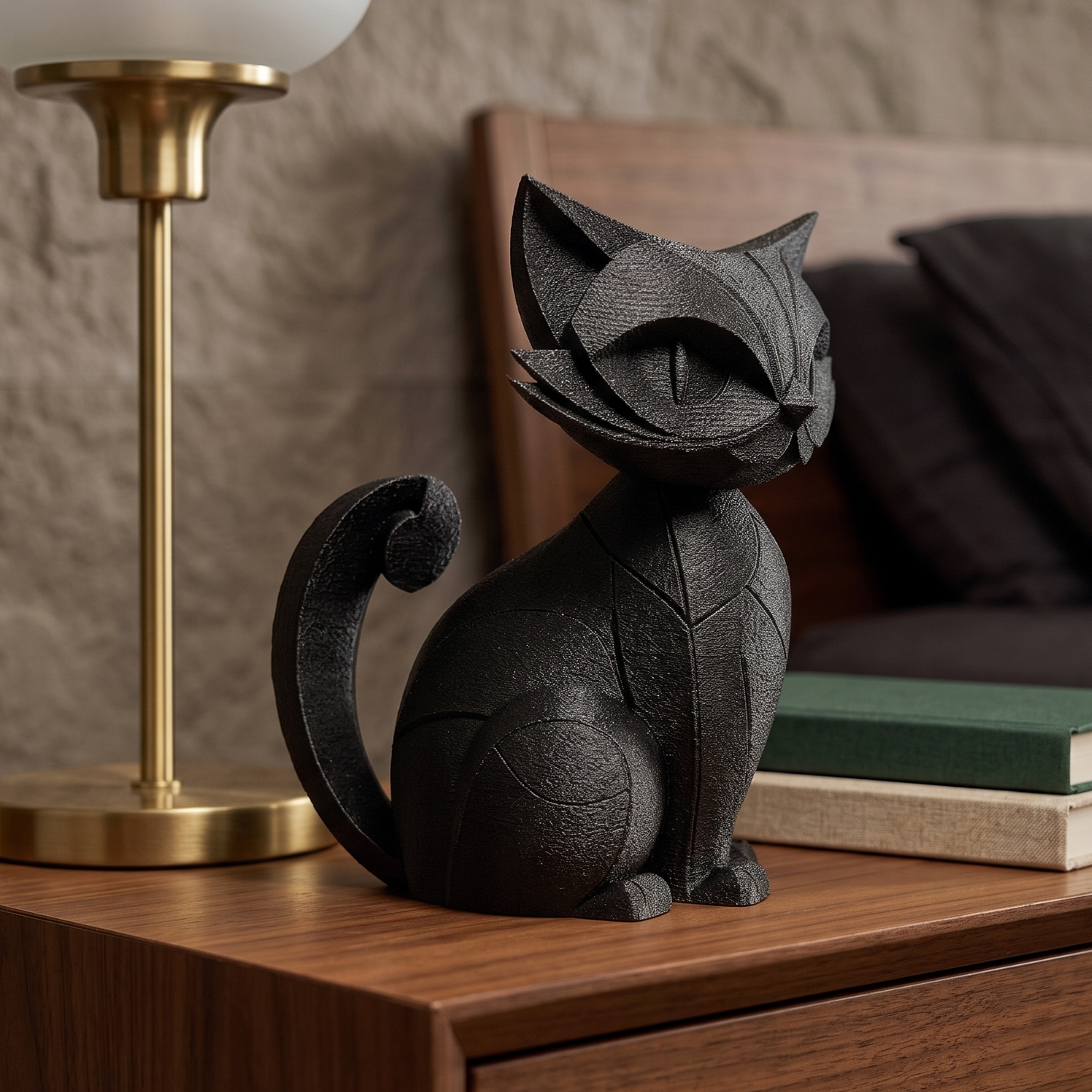 Cat Figurine, Stylized Serenity Model, Modern Feline Decor, 3D Printed Art