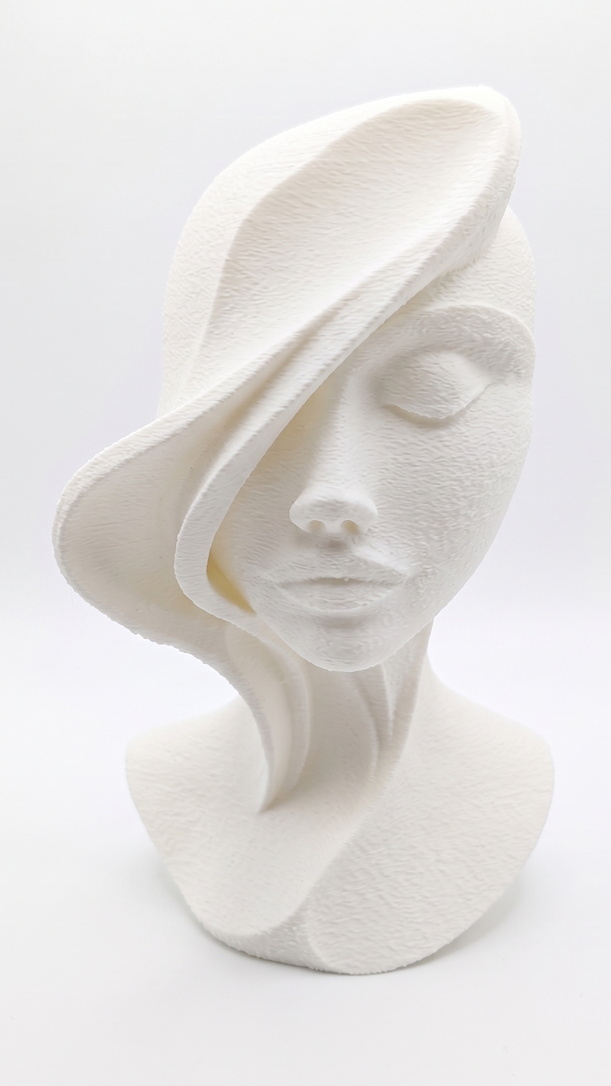 Woman Bust Figurine, Windswept Female Model, Minimalist Face Decor, Modern 3D Printed Art