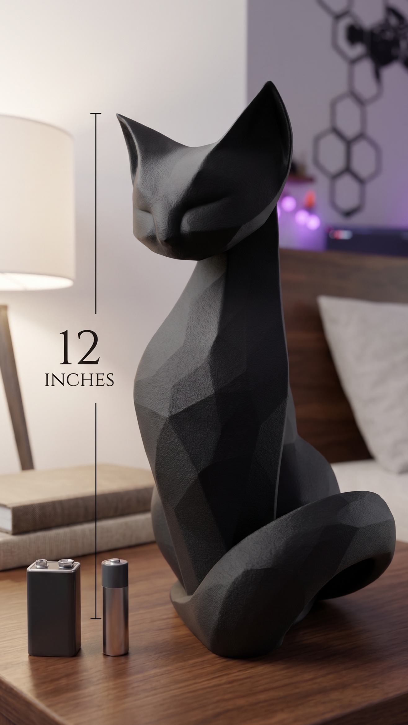 Cat Figurine, Contemplative Silhouette Model, Modern Feline Decor, 3D Printed Art