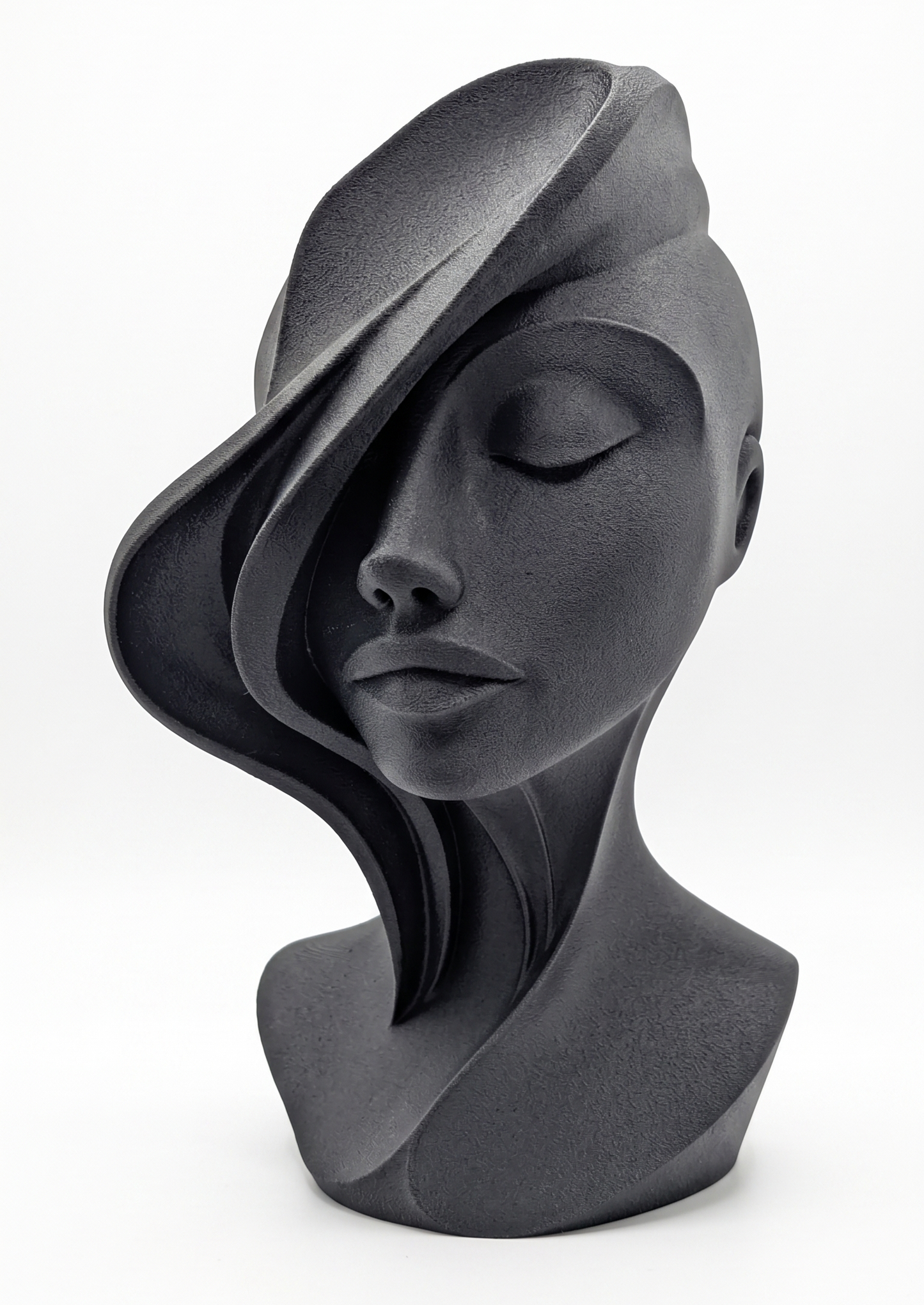 Woman Bust Figurine, Windswept Female Model, Minimalist Face Decor, Modern 3D Printed Art