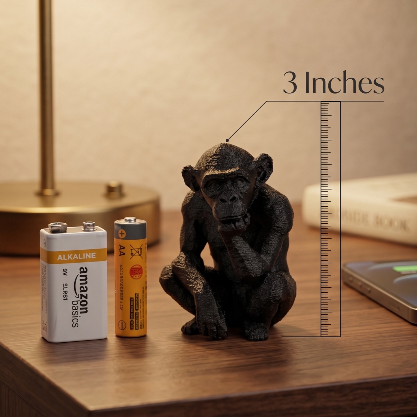 Monkey Figurine, Geometric Thinker Model, Minimalist Primate Decor, Modern 3D Printed Art