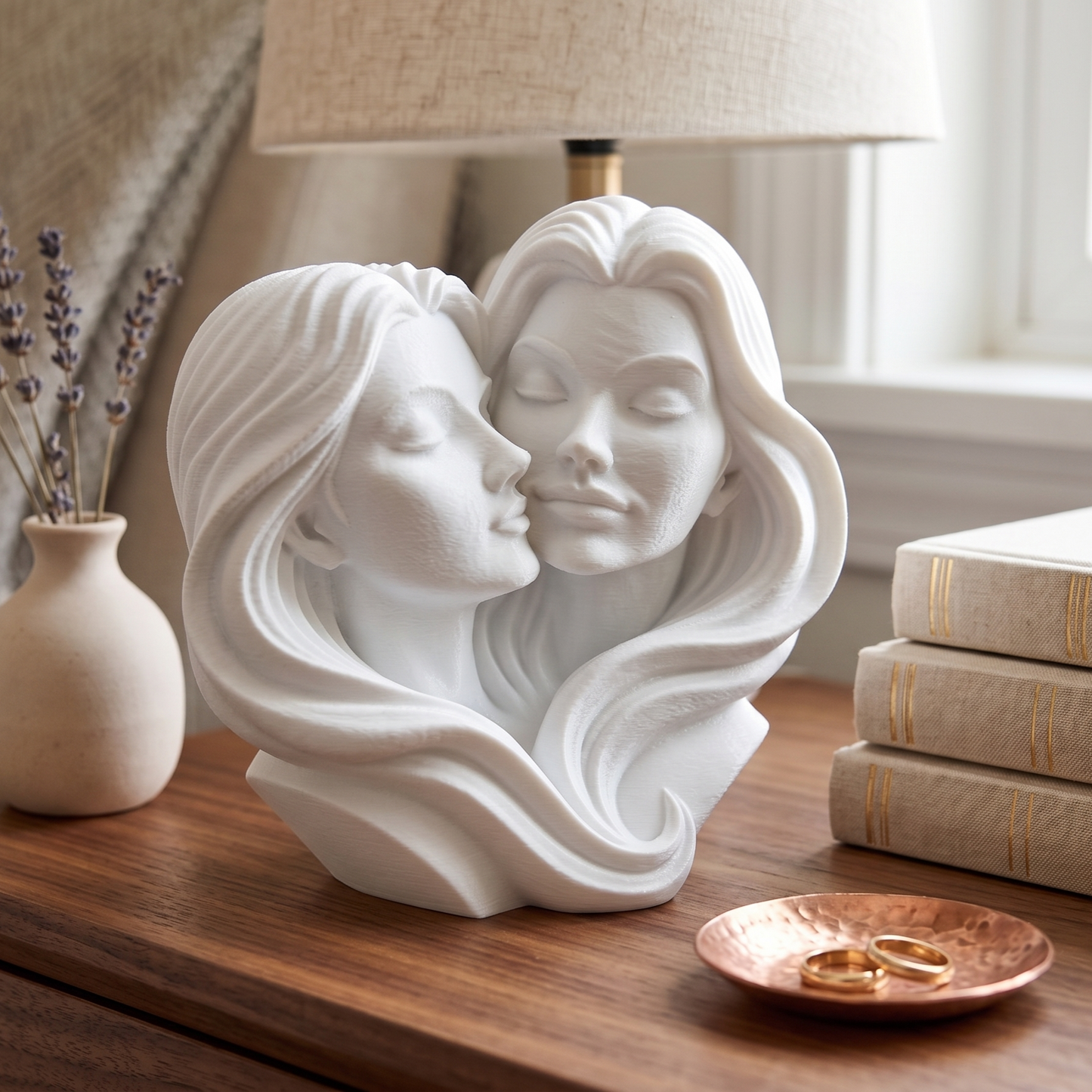 Women Couple Figurine, Cherished Lovers Model, Lesbian Anniversary Gift, Minimalist Female Decor Art - My Printed Perfections