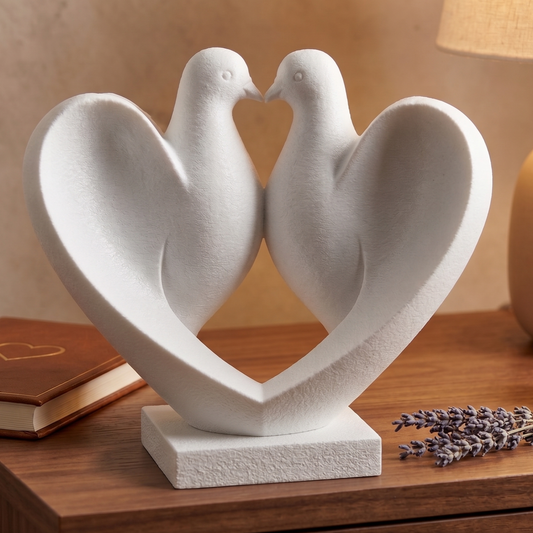 Dove Pair Figurine, Heart Bird Model, Wedding Anniversary Gift, Minimalist Modern Decor Art - My Printed Perfections