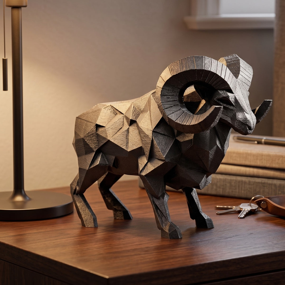 Geometric Ram Statue, 3D Printed Animal Figurine, Modern Desk Decor, Low Poly Ram Sculpture, Aries Zodiac Gift