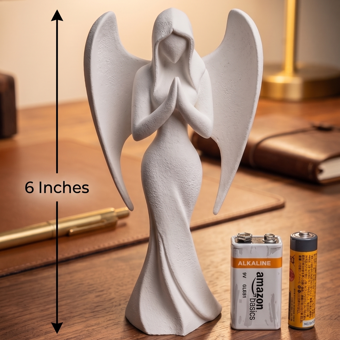 Angel Figurine, Contemplative Praying Model, Serene Winged Decor, Modern 3D Printed Art
