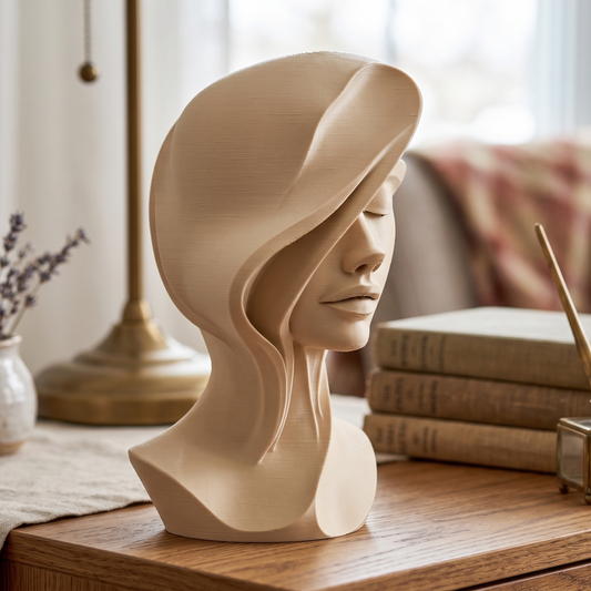 Woman Bust Figurine, Windswept Female Model, Minimalist Face Decor, Modern 3D Printed Art - My Printed Perfections