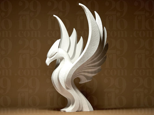 Phoenix Figurine, Mythical Bird Model, Minimalist Fire Decor, Modern 3D Printed Art
