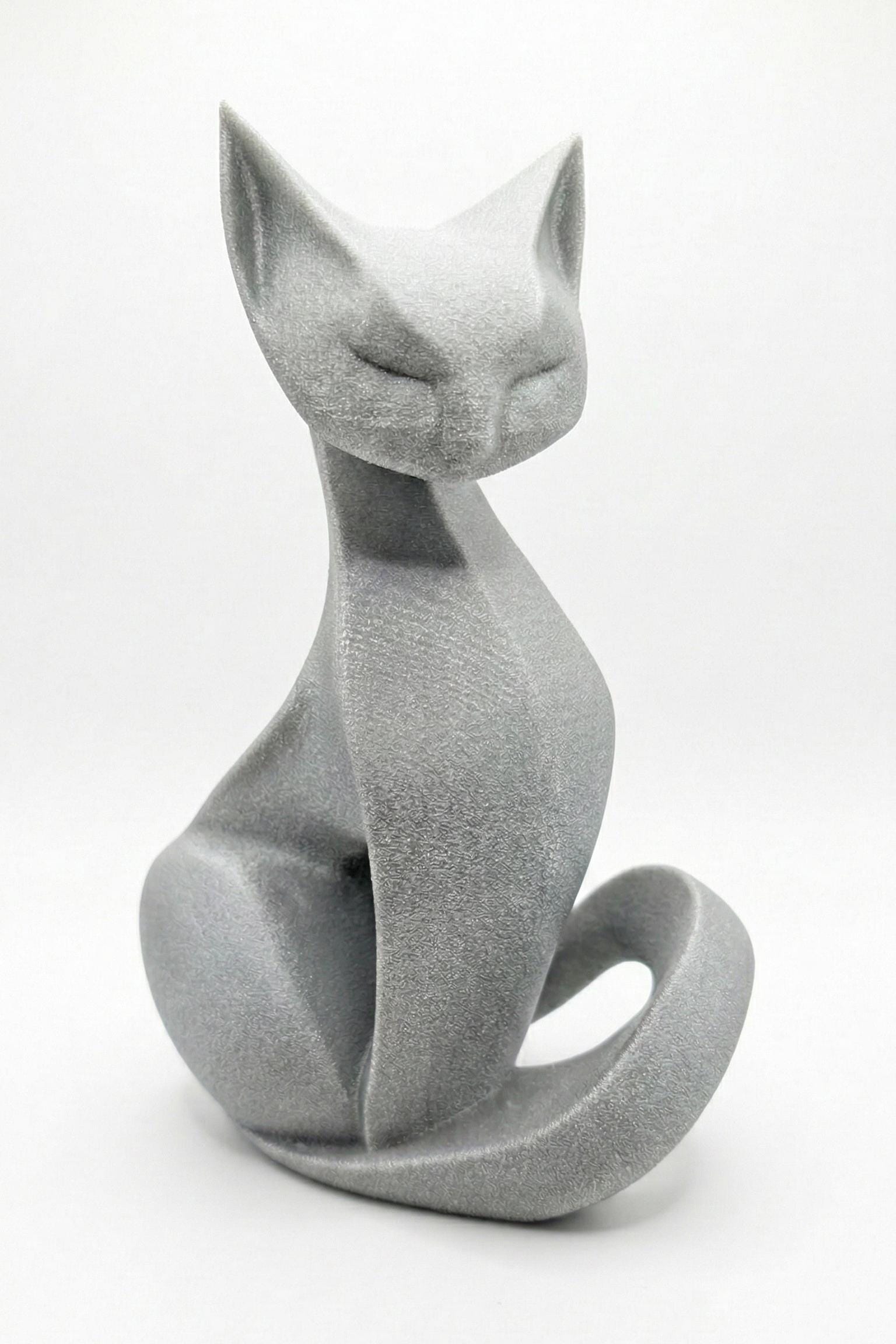 Cat Figurine, Contemplative Silhouette Model, Modern Feline Decor, 3D Printed Art - My Printed Perfections