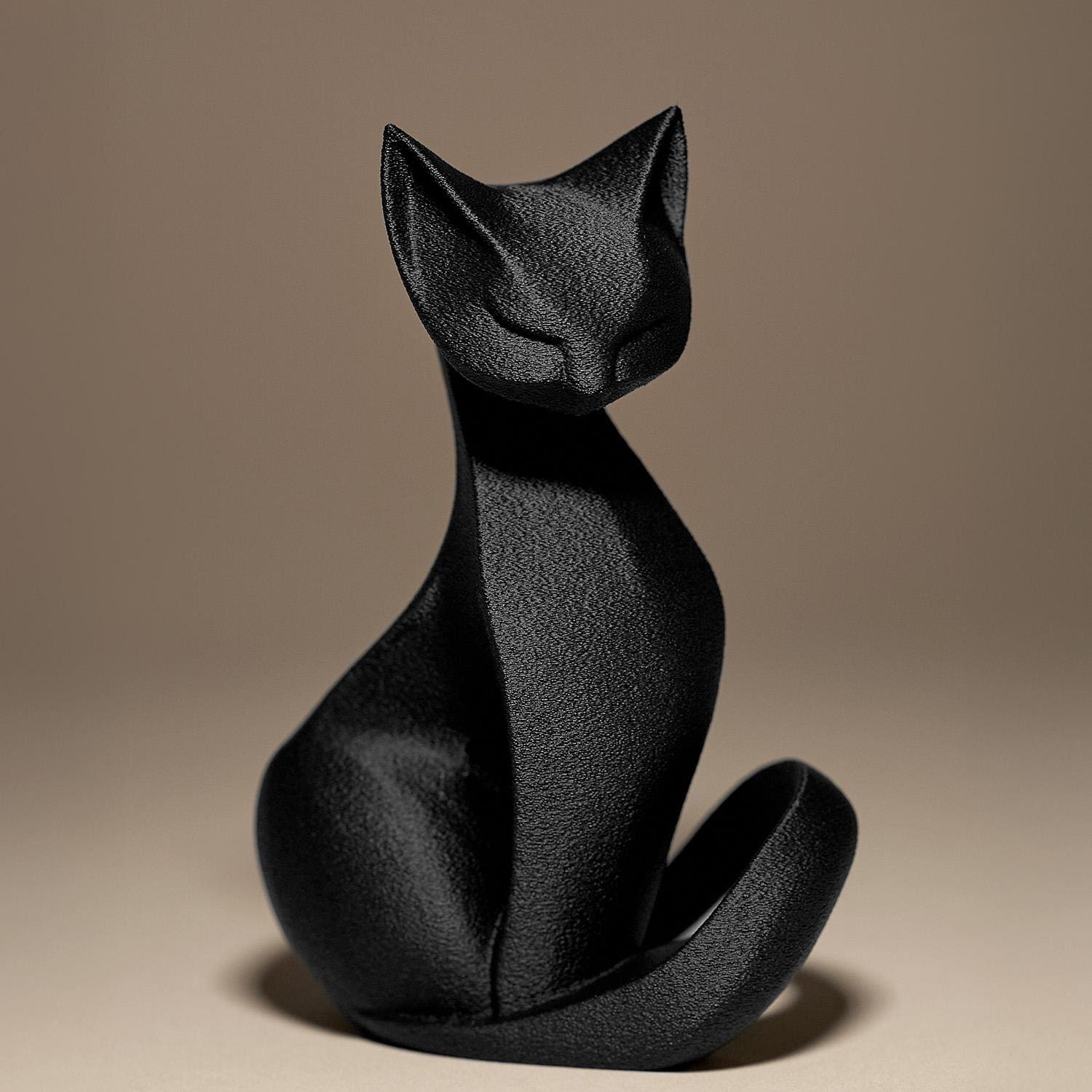 Cat Figurine, Contemplative Silhouette Model, Modern Feline Decor, 3D Printed Art - My Printed Perfections