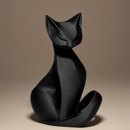 Cat Figurine, Contemplative Silhouette Model, Modern Feline Decor, 3D Printed Art