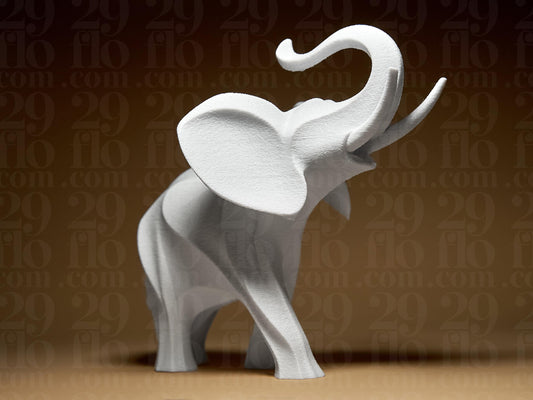 Elephant Figurine, Geometric Trunk Up Model, Minimalist Good Luck Decor, 3D Printed Art