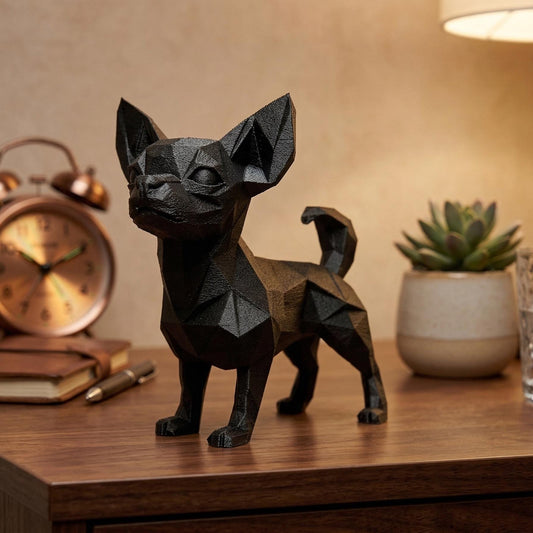 Chihuahua Figurine, Cubist Dog Model, Minimalist Pet Art, Modern 3D Printed Gift