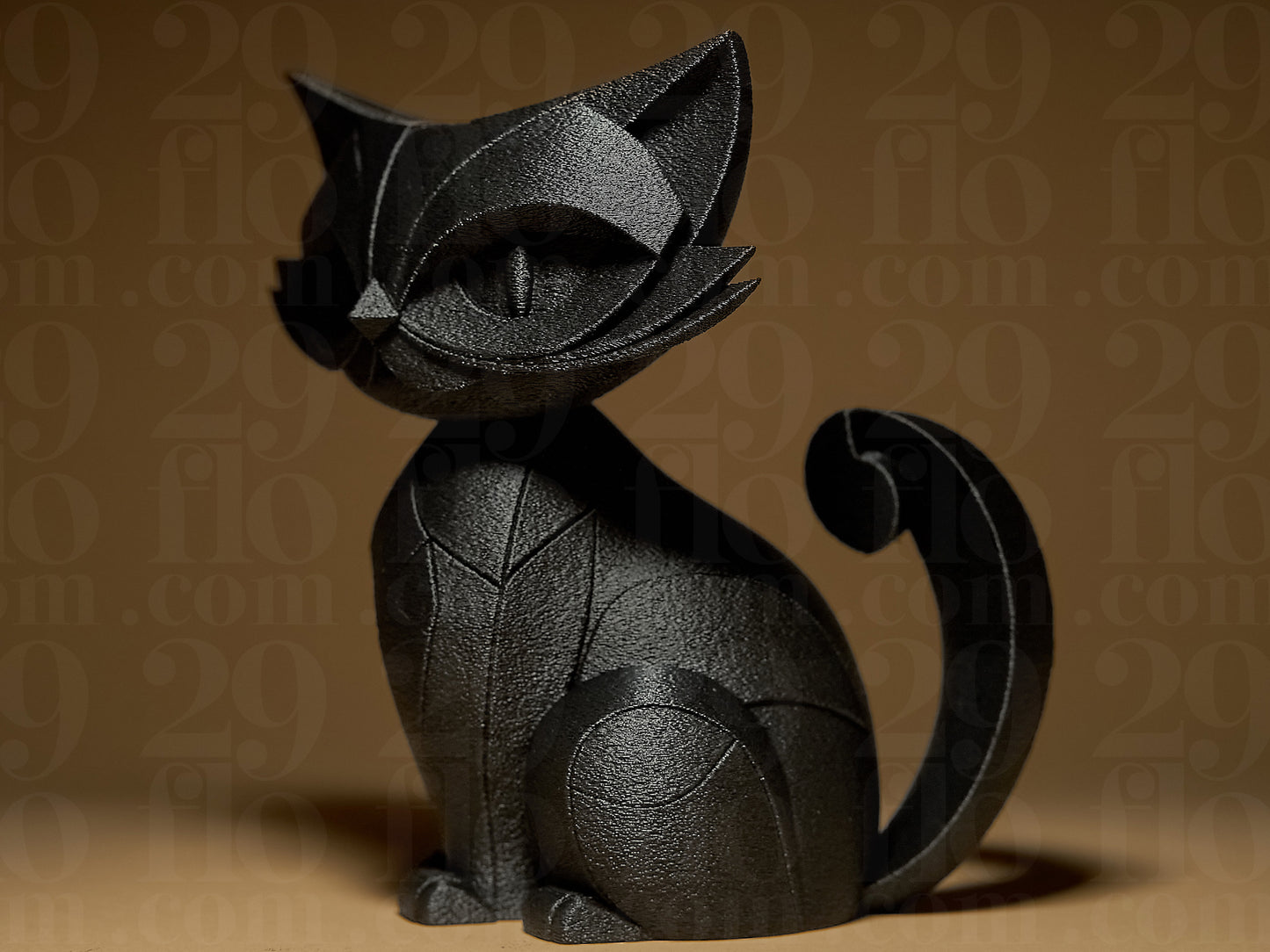 Cat Figurine, Stylized Serenity Model, Modern Feline Decor, 3D Printed Art