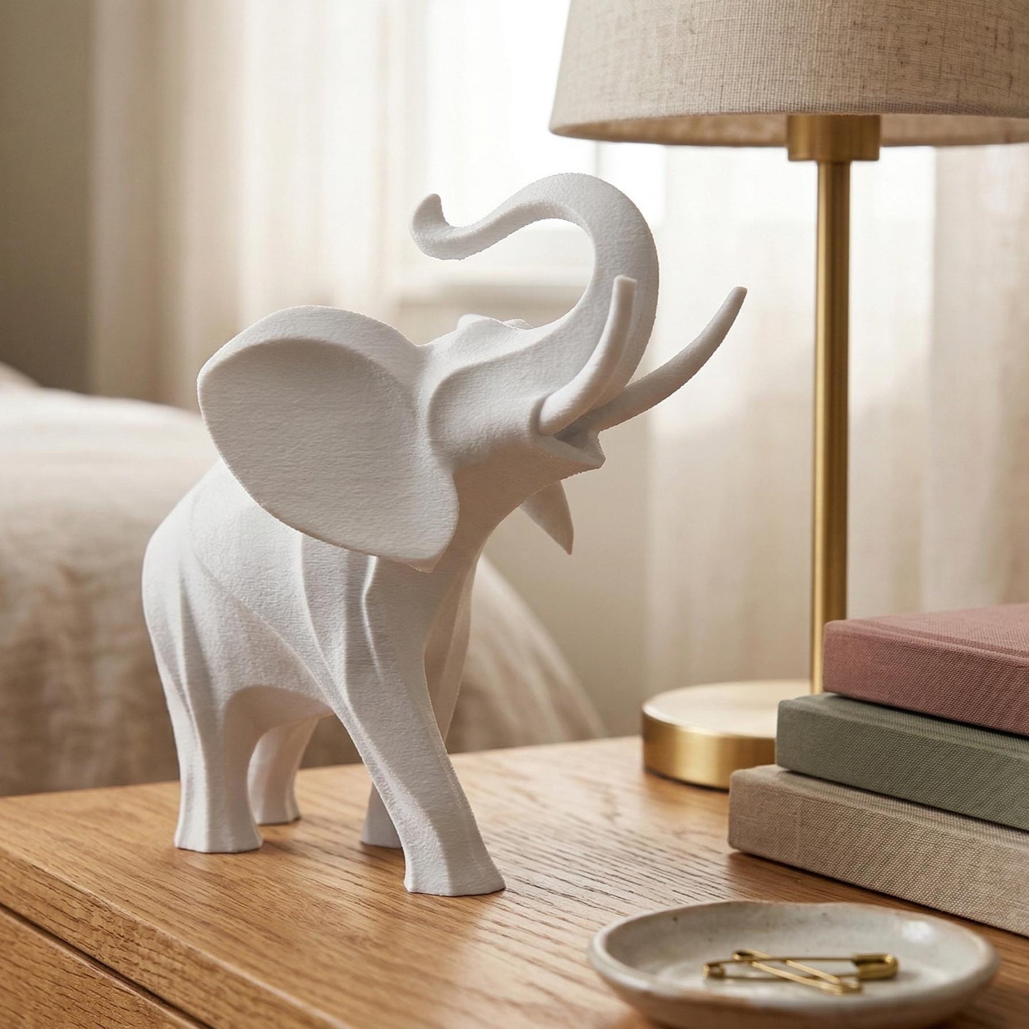 Elephant Figurine, Geometric Trunk Up Model, Minimalist Good Luck Decor, 3D Printed Art - My Printed Perfections