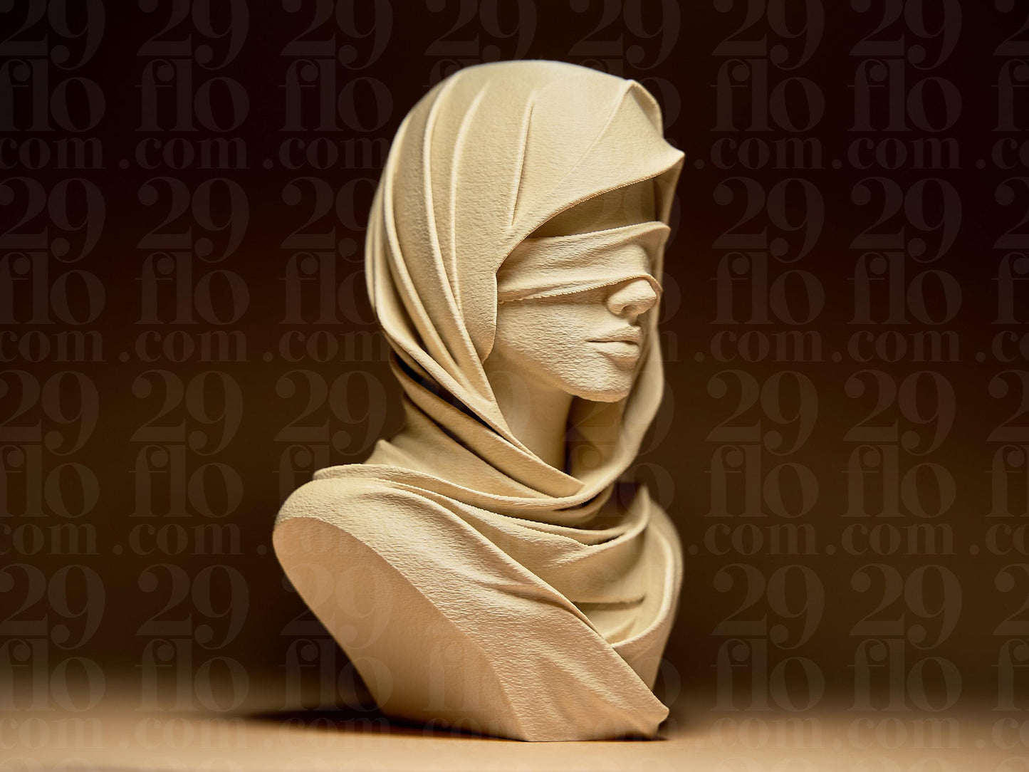 Veiled Figure Model, Silent modern bust, Minimalist art, Blindfolded Justice decor - My Printed Perfections
